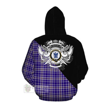 Ochterlony Tartan Cotton Hoodie with Family Crest and Military Logo Style