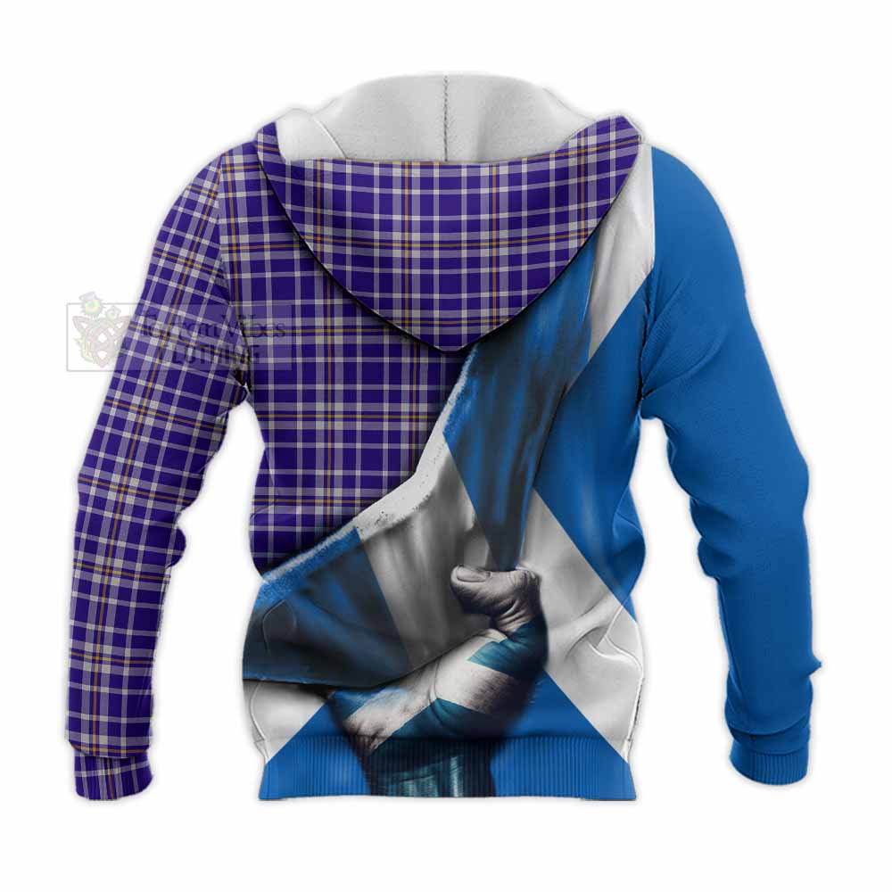 Tartan Vibes Clothing Ochterlony Tartan Knitted Hoodie with Family Crest Scotland Patriotic Style