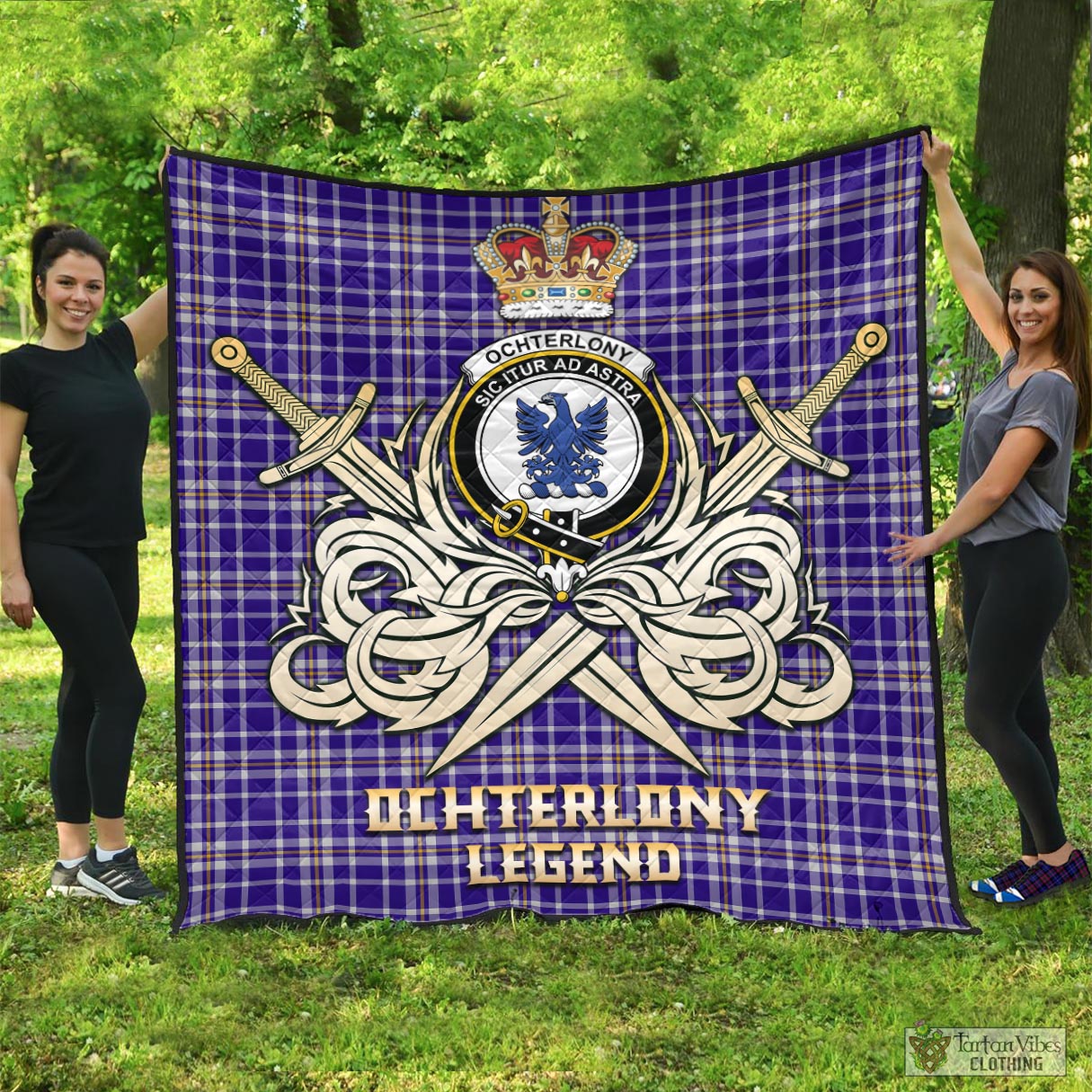 Tartan Vibes Clothing Ochterlony Tartan Quilt with Clan Crest and the Golden Sword of Courageous Legacy