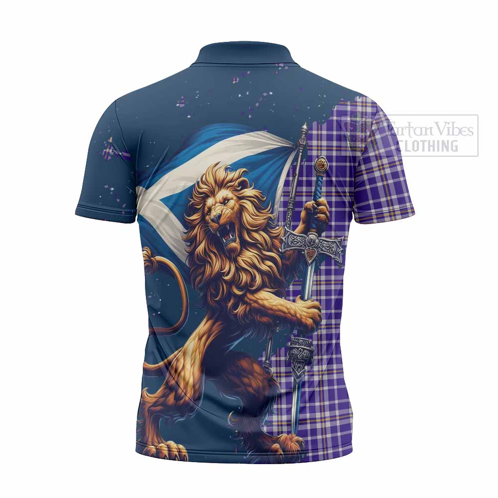 Tartan Vibes Clothing Ochterlony Tartan Family Crest Zipper Polo Shirt with Scottish Majestic Lion