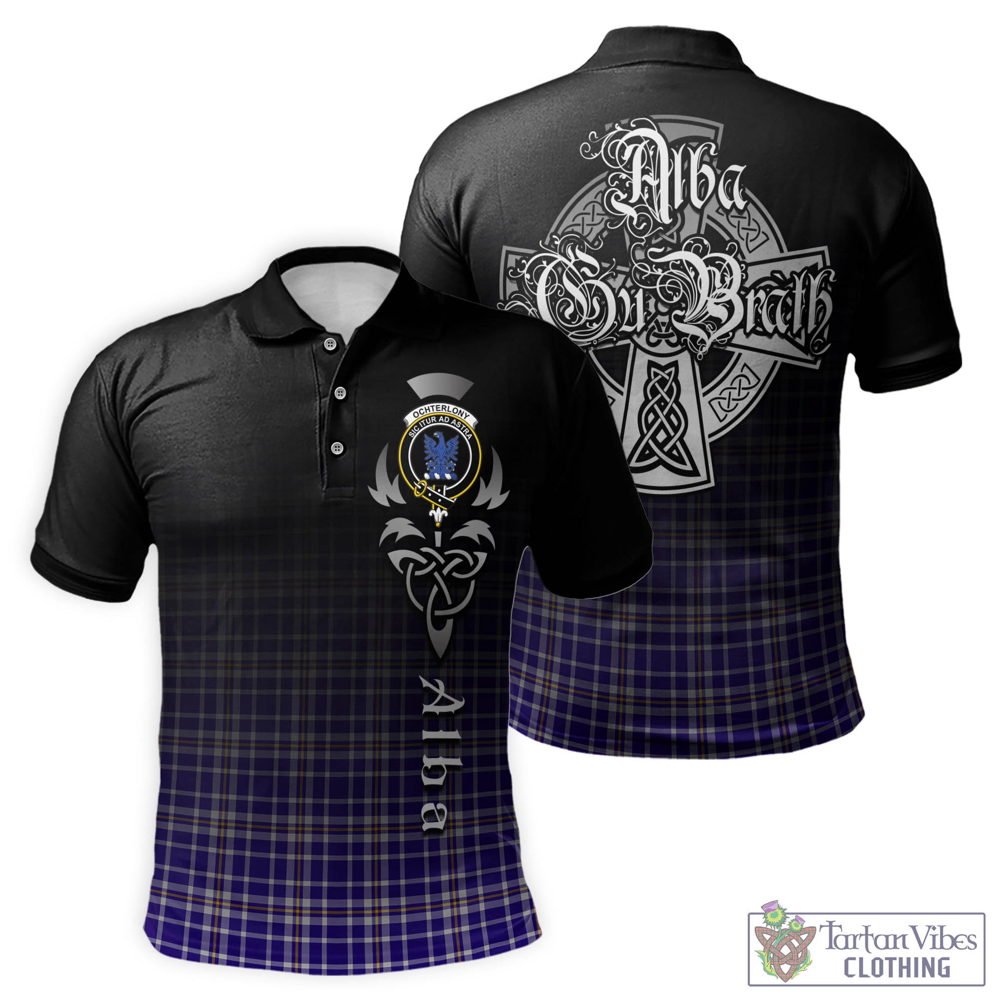 Tartan Vibes Clothing Ochterlony Tartan Polo Shirt Featuring Alba Gu Brath Family Crest Celtic Inspired