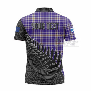 Ochterlony Crest Tartan Zipper Polo Shirt with New Zealand Silver Fern Half Style