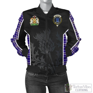 Ochterlony Tartan Bomber Jacket with Family Crest and Scottish Thistle Vibes Sport Style