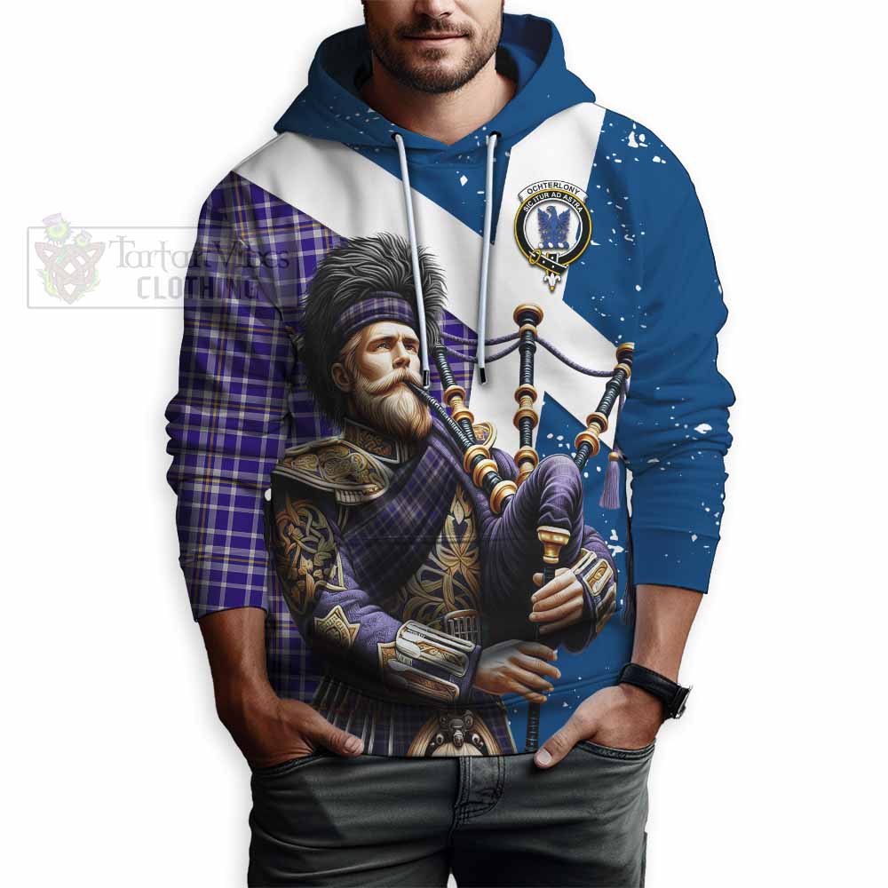 Tartan Vibes Clothing Ochterlony Tartan Hoodie with Family Crest Scottish Bagpiper Vibes