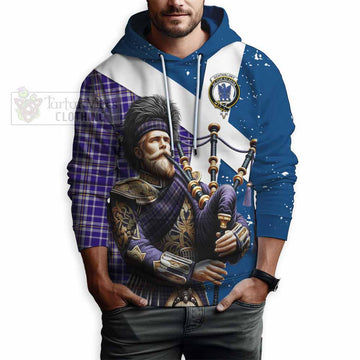 Ochterlony Tartan Hoodie with Family Crest Scottish Bagpiper Vibes