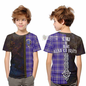 Ochterlony Tartan Family Crest Kid T-Shirt Alba Gu Brath Be Brave Lion Ancient Style - Tartan Vibes Clothing