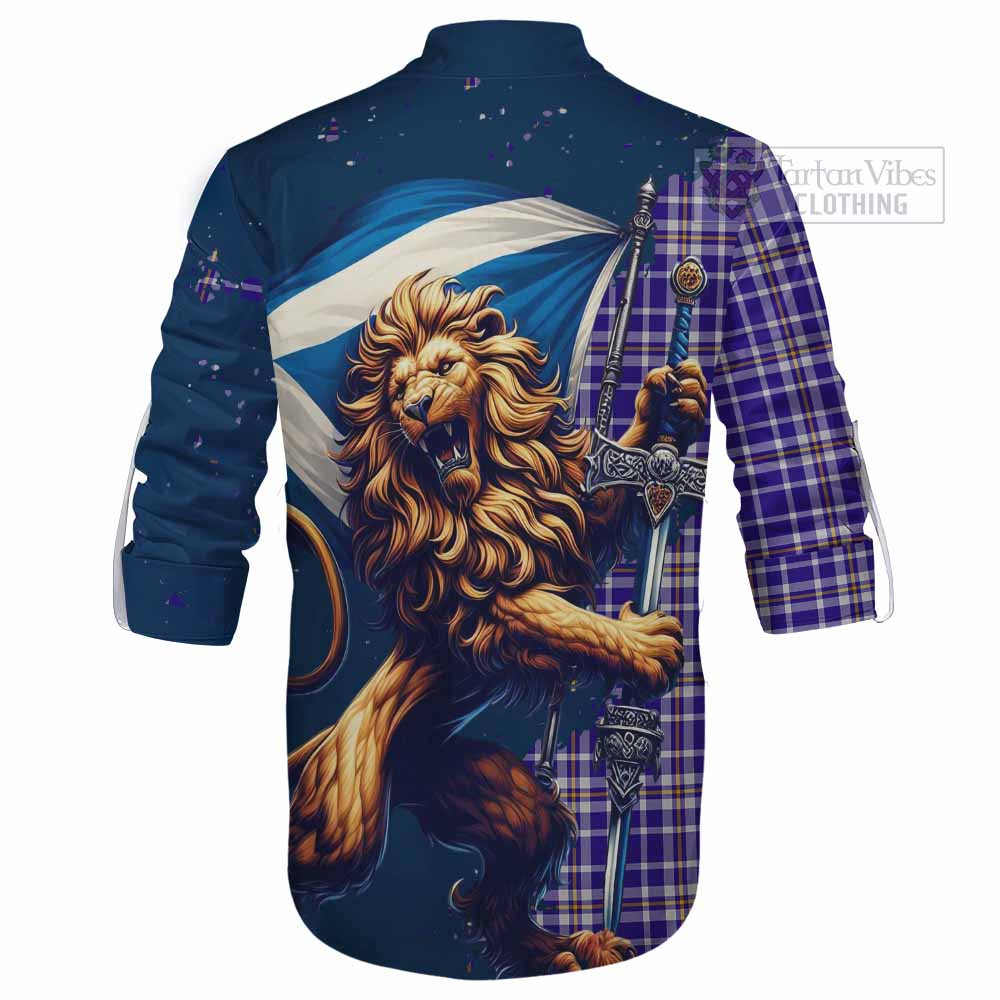 Tartan Vibes Clothing Ochterlony Tartan Family Crest Ghillie Kilt Shirt with Scottish Majestic Lion