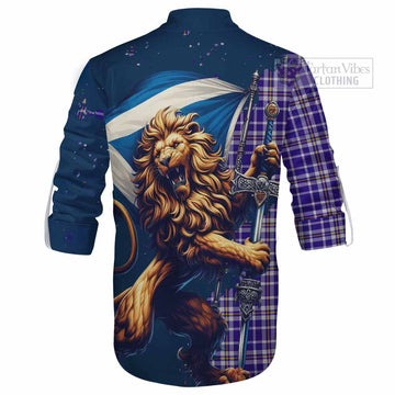 Ochterlony Tartan Family Crest Ghillie Kilt Shirt with Scottish Majestic Lion