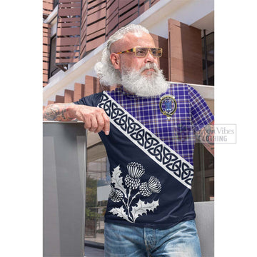 Ochterlony Tartan Cotton T-shirt Featuring Thistle and Scotland Map