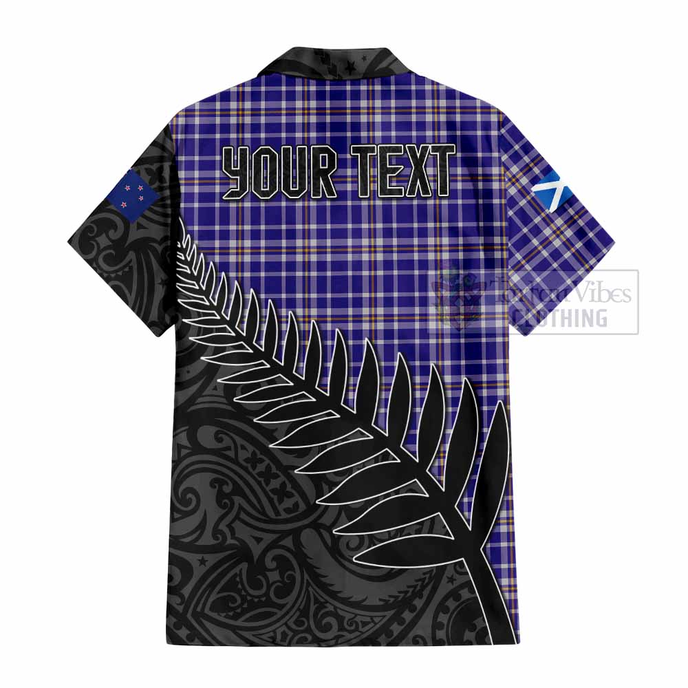 Tartan Vibes Clothing Ochterlony Crest Tartan Short Sleeve Button Shirt with New Zealand Silver Fern Half Style