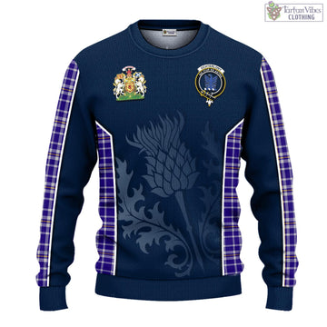 Ochterlony Tartan Knitted Sweatshirt with Family Crest and Scottish Thistle Vibes Sport Style - Tartan Vibes Clothing
