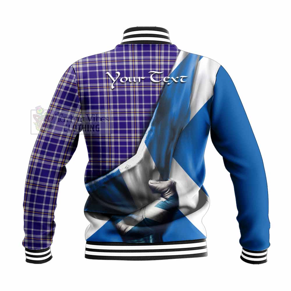 Tartan Vibes Clothing Ochterlony Tartan Baseball Jacket with Family Crest Scotland Patriotic Style