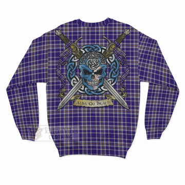 Ochterlony Tartan Sweatshirt with Family Crest Celtic Skull Style