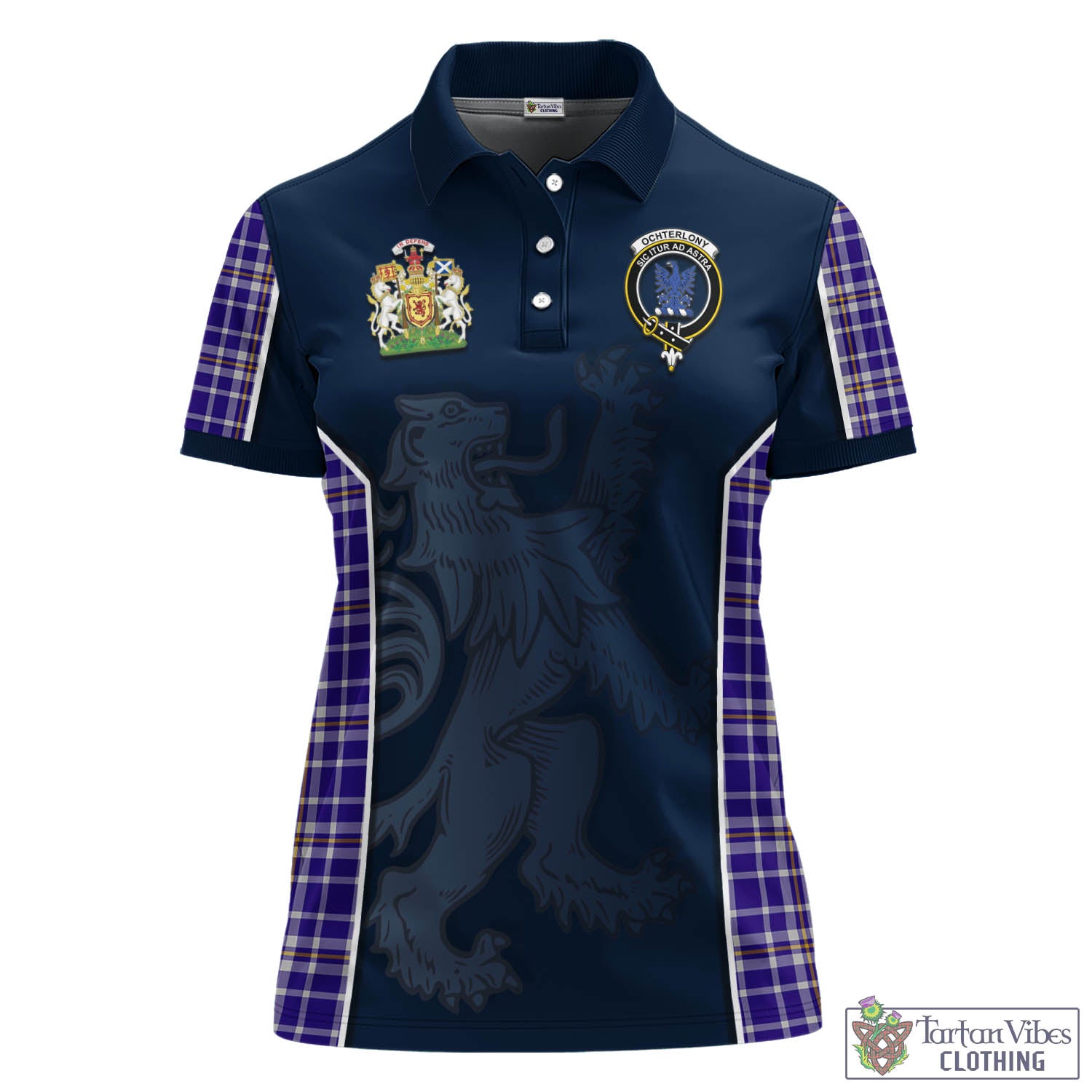 Ochterlony Tartan Women's Polo Shirt with Family Crest and Lion Rampant Vibes Sport Style - Tartan Vibes Clothing