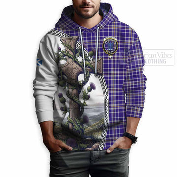 Ochterlony Tartan Hoodie with Family Crest and St. Andrew's Cross Accented by Thistle Vines