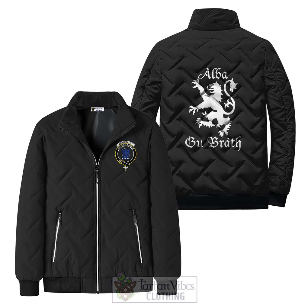 Ochterlony Family Crest Padded Cotton Jacket Lion Rampant Alba Gu Brath Style Black Unisex - 2D-tartanvibesclothing