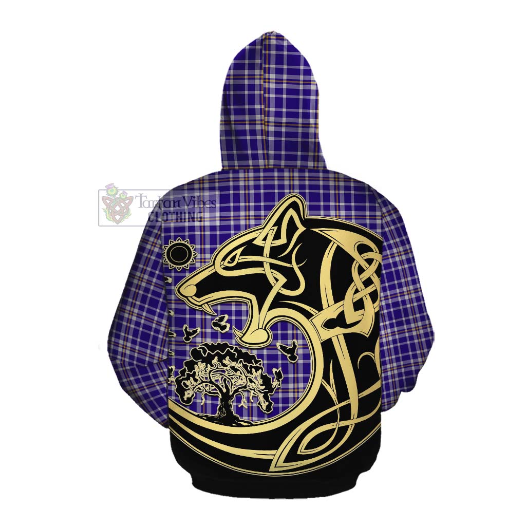 Tartan Vibes Clothing Ochterlony Tartan Cotton Hoodie with Family Crest Celtic Wolf Style