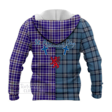 Ochterlony Tartan Knitted Hoodie Happy St. Andrew's Day Half Tartan Style