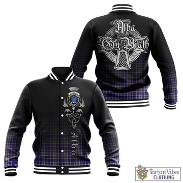 Ochterlony Tartan Baseball Jacket Featuring Alba Gu Brath Family Crest Celtic Inspired