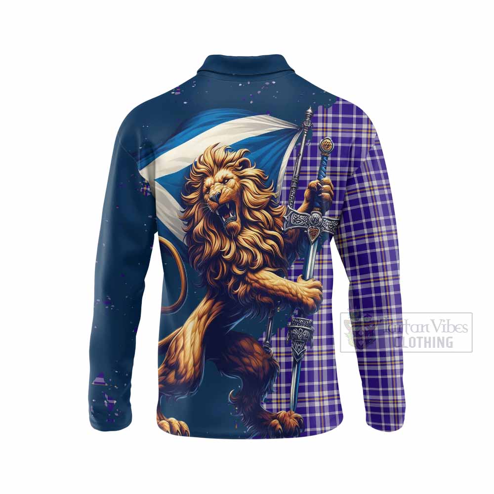 Tartan Vibes Clothing Ochterlony Tartan Family Crest Long Sleeve Polo Shirt with Scottish Majestic Lion