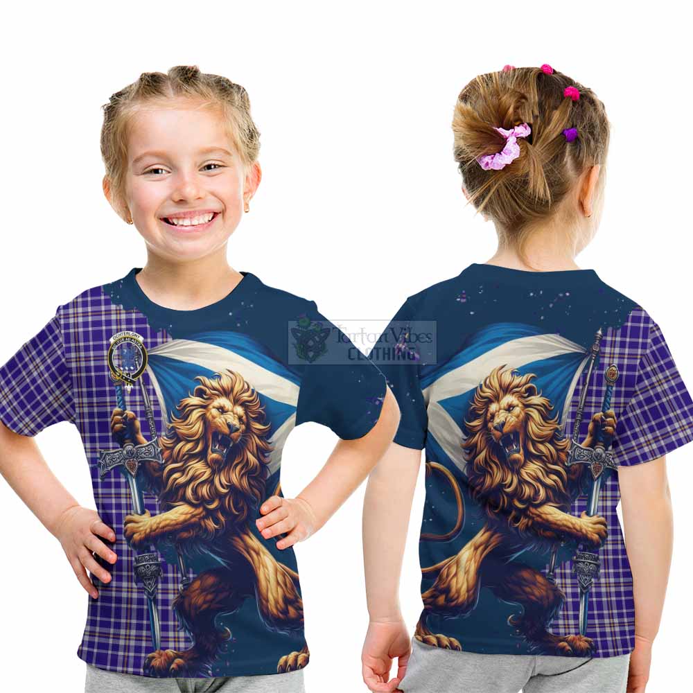 Tartan Vibes Clothing Ochterlony Tartan Family Crest Kid T-Shirt with Scottish Majestic Lion