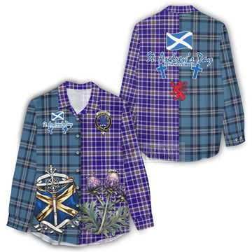 Ochterlony Tartan Women's Casual Shirt Happy St. Andrew's Day Half Tartan Style