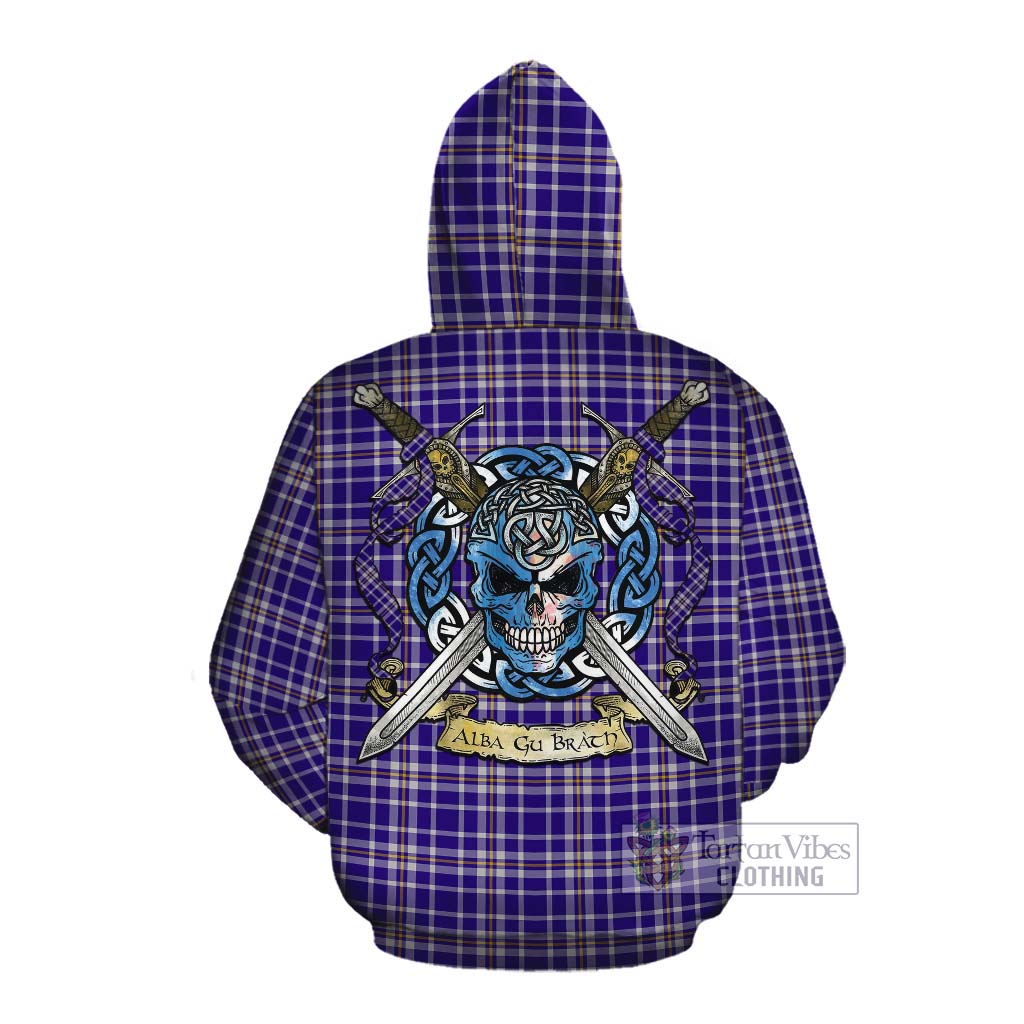 Tartan Vibes Clothing Ochterlony Tartan Cotton Hoodie with Family Crest Celtic Skull Style