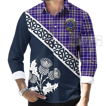 Ochterlony Tartan Long Sleeve Button Shirt Featuring Thistle and Scotland Map