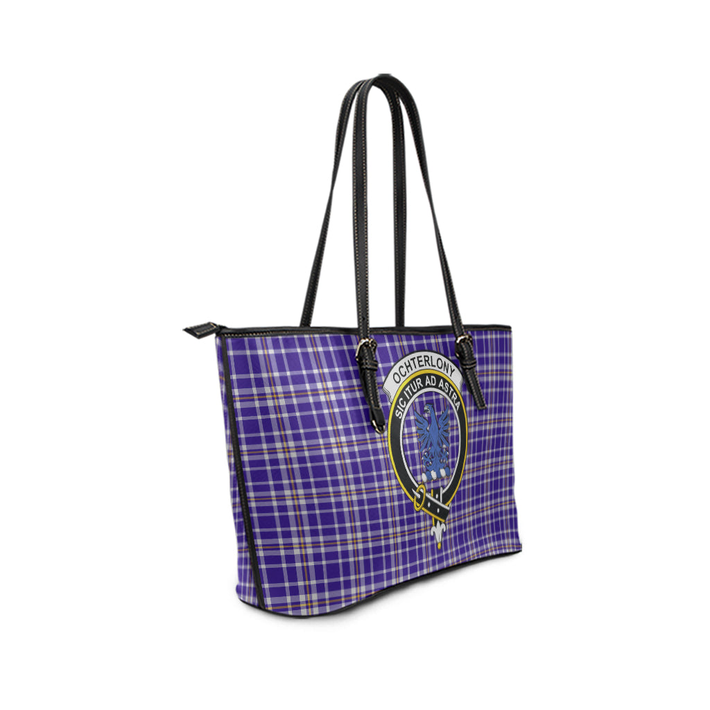 Ochterlony Tartan Leather Tote Bag with Family Crest - Tartan Vibes Clothing