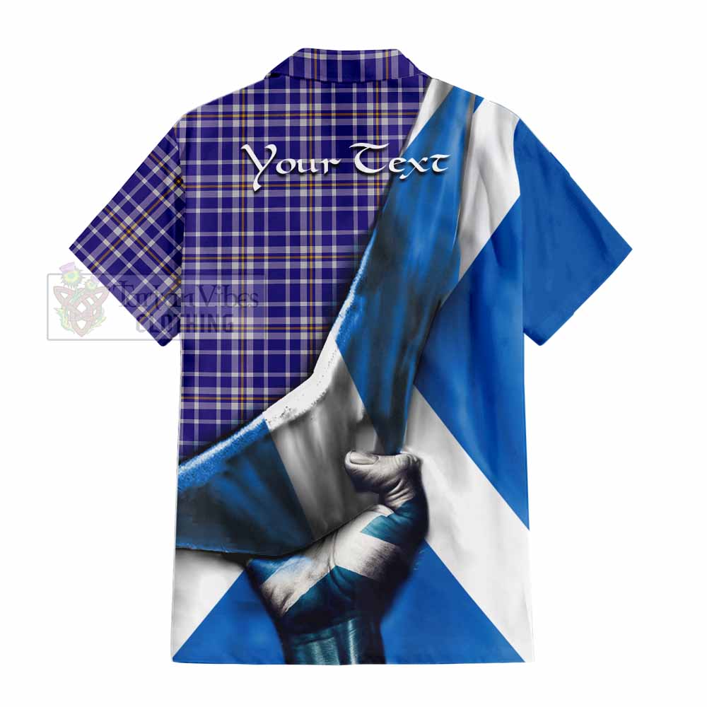 Tartan Vibes Clothing Ochterlony Tartan Short Sleeve Button Shirt with Family Crest Scotland Patriotic Style