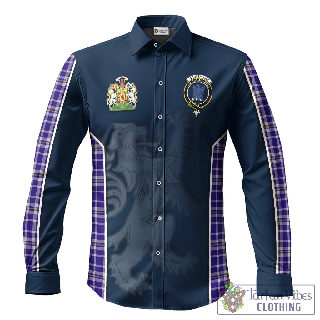 Ochterlony Tartan Long Sleeve Button Up Shirt with Family Crest and Lion Rampant Vibes Sport Style