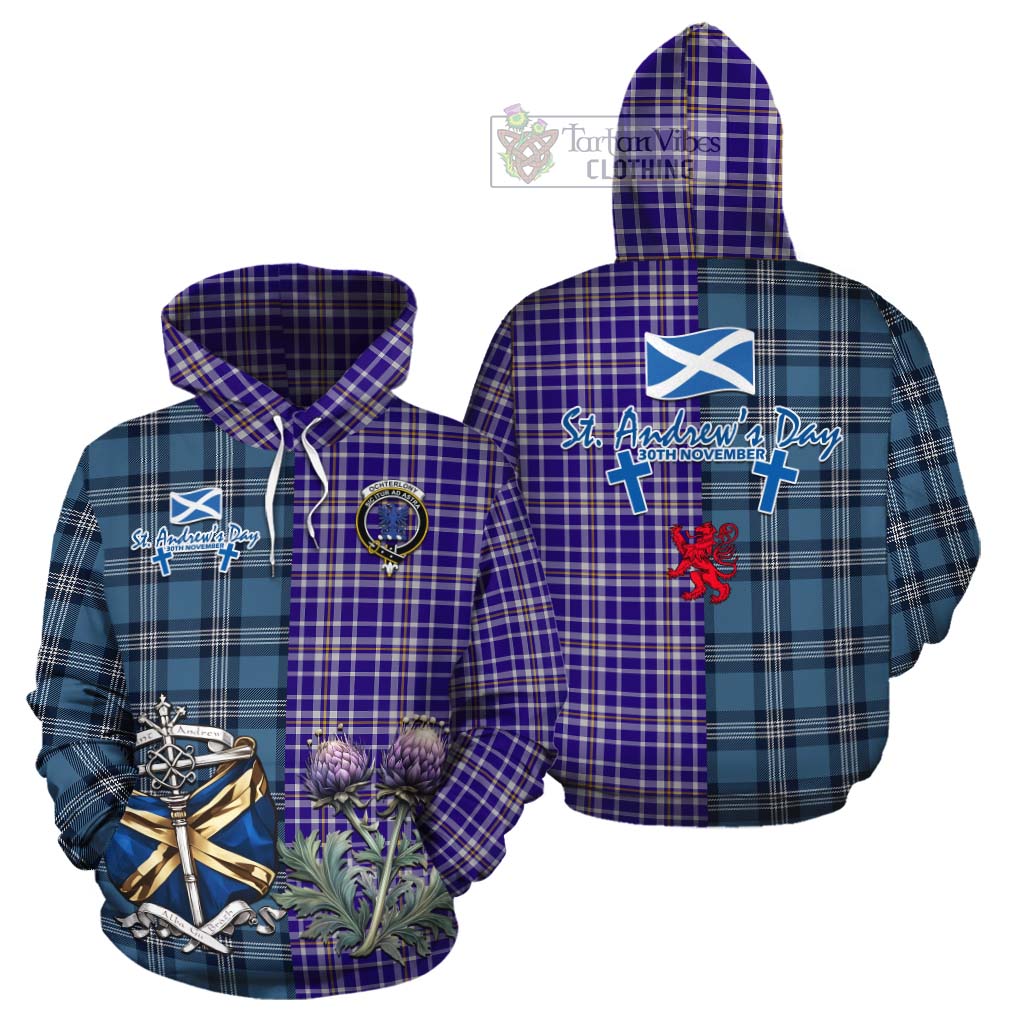 Tartan Vibes Clothing Ochterlony Tartan Cotton Hoodie Happy St. Andrew's Day Half Tartan Style