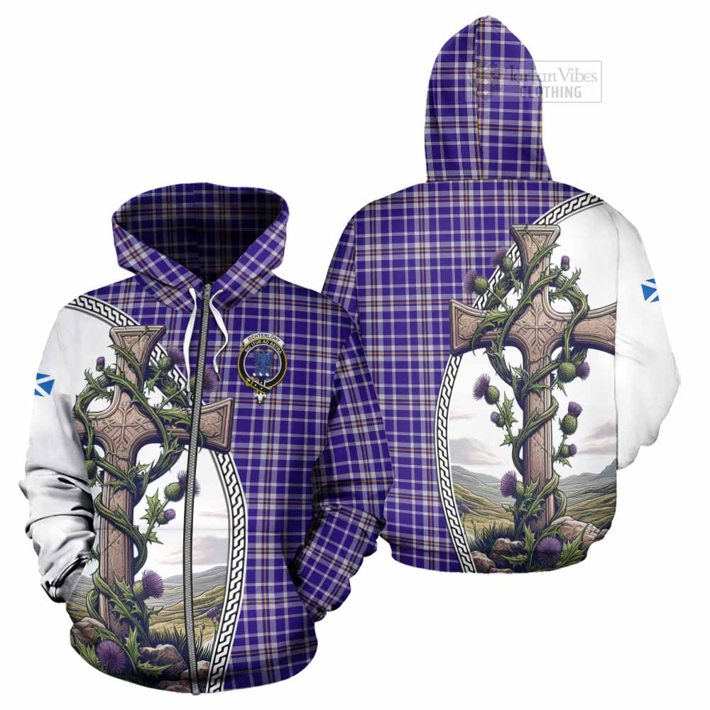 Tartan Vibes Clothing Ochterlony Tartan Hoodie with Family Crest and St. Andrew's Cross Accented by Thistle Vines