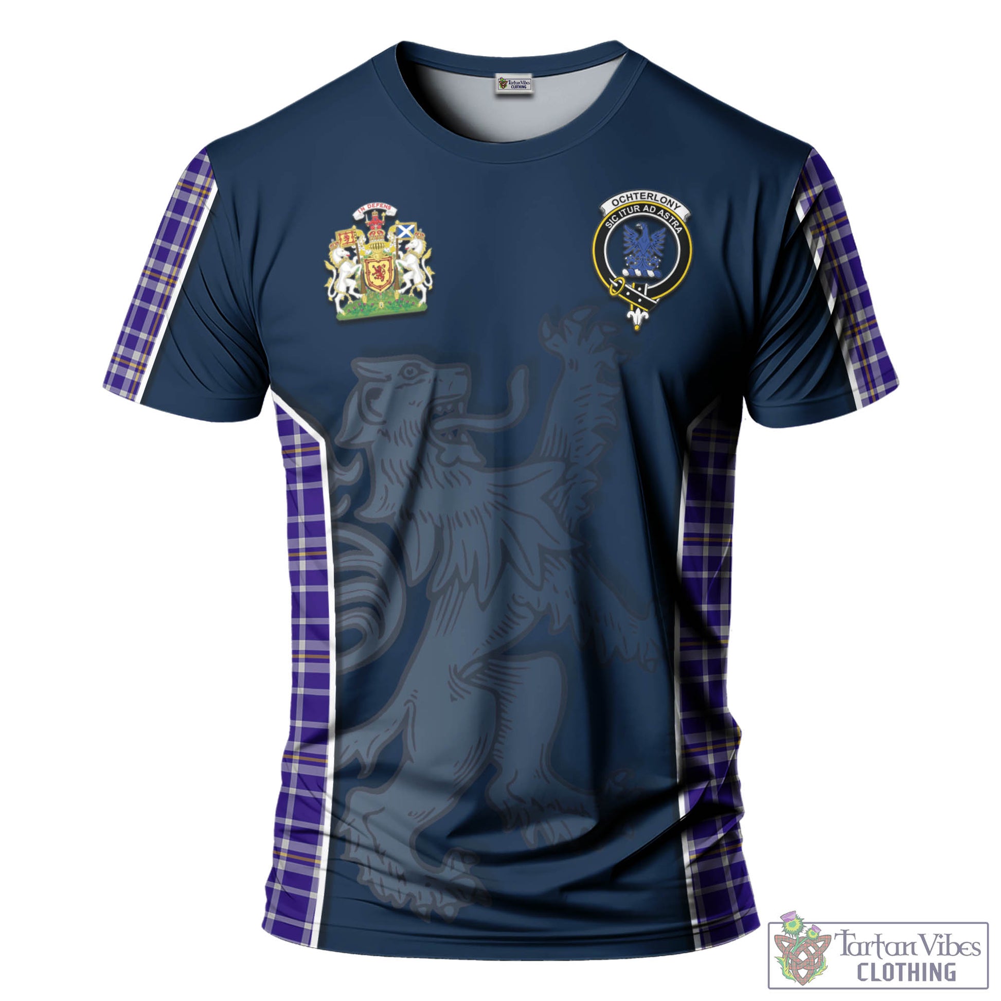 Tartan Vibes Clothing Ochterlony Tartan T-Shirt with Family Crest and Lion Rampant Vibes Sport Style