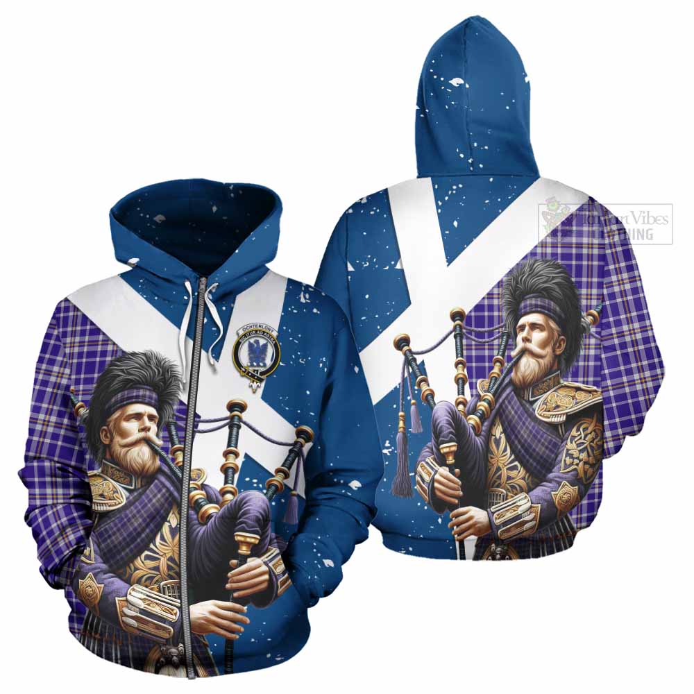 Tartan Vibes Clothing Ochterlony Tartan Hoodie with Family Crest Scottish Bagpiper Vibes