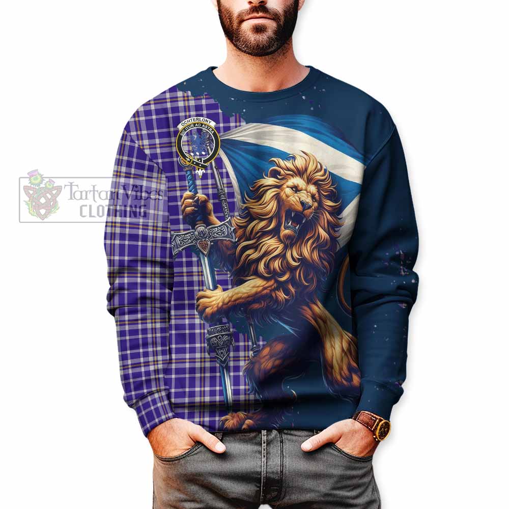 Tartan Vibes Clothing Ochterlony Tartan Family Crest Sweatshirt with Scottish Majestic Lion