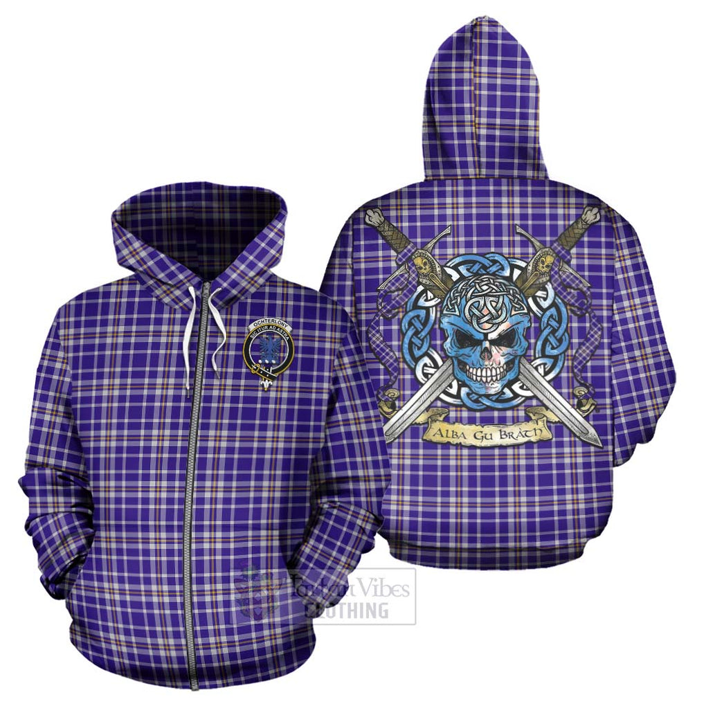 Tartan Vibes Clothing Ochterlony Tartan Hoodie with Family Crest Celtic Skull Style