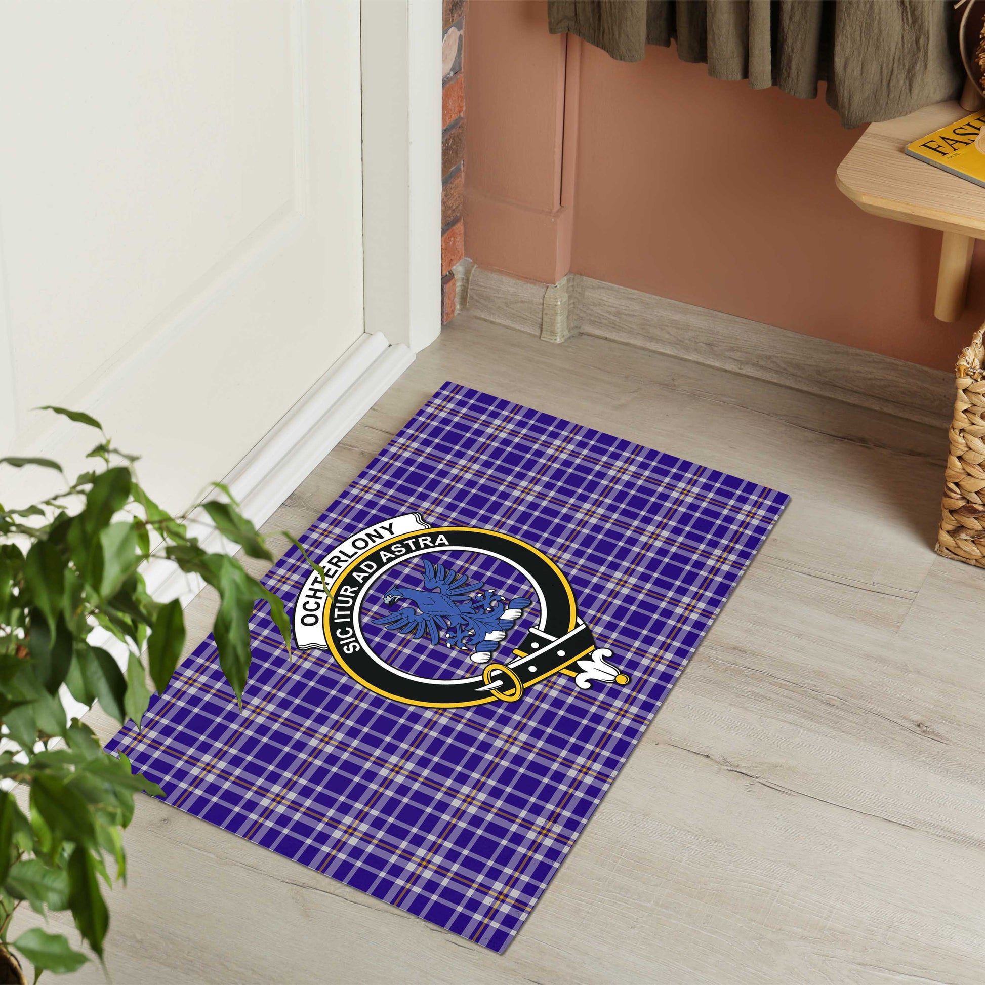 Ochterlony Tartan Door Mat with Family Crest - Tartanvibesclothing