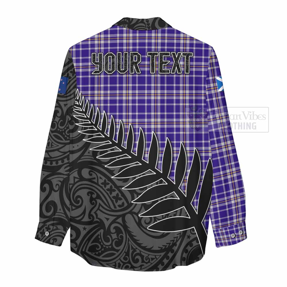 Tartan Vibes Clothing Ochterlony Crest Tartan Women's Casual Shirt with New Zealand Silver Fern Half Style