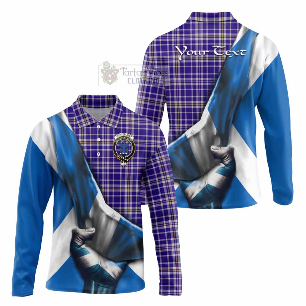 Tartan Vibes Clothing Ochterlony Tartan Long Sleeve Polo Shirt with Family Crest Scotland Patriotic Style