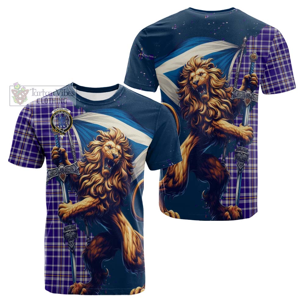 Tartan Vibes Clothing Ochterlony Tartan Family Crest Cotton T-shirt with Scottish Majestic Lion