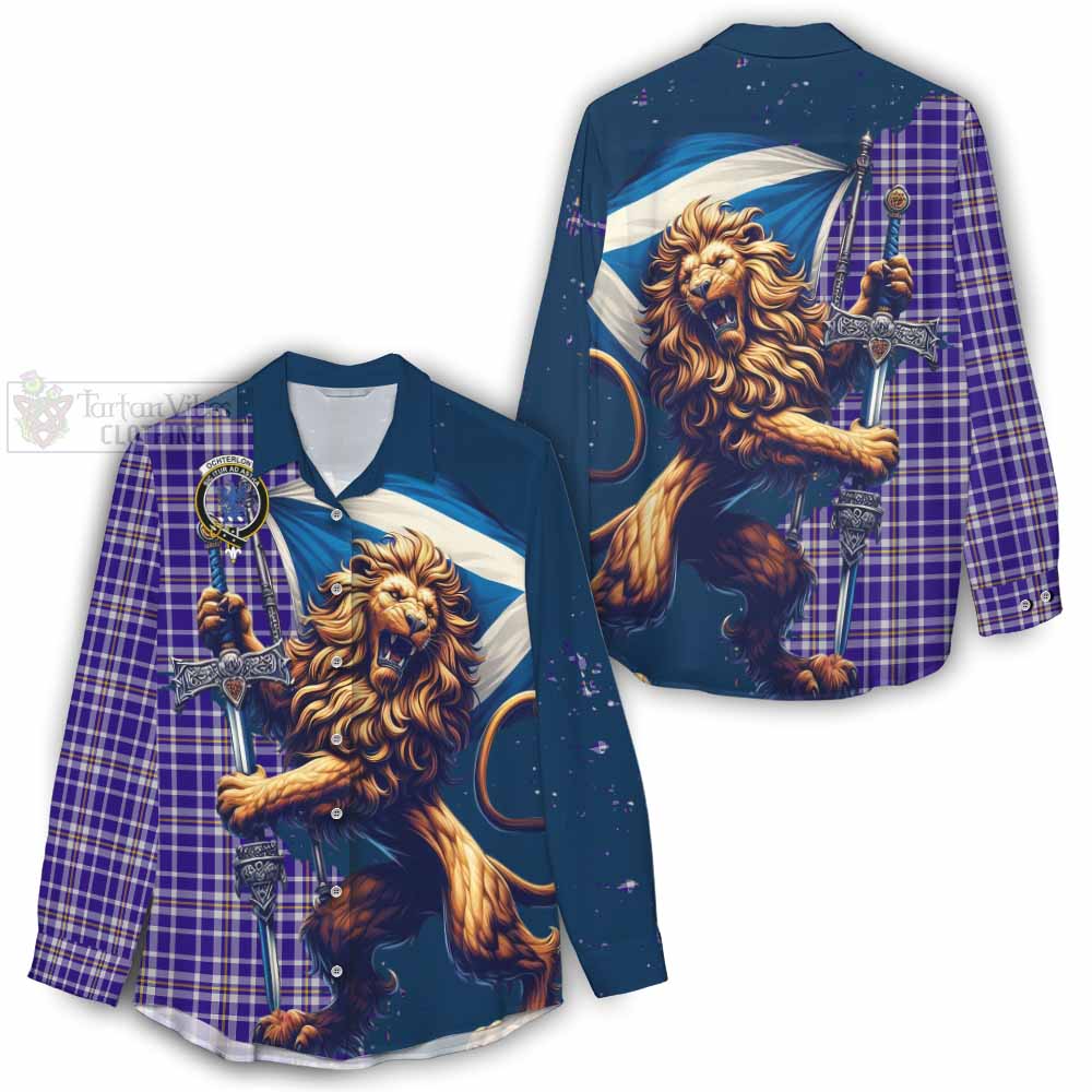 Tartan Vibes Clothing Ochterlony Tartan Family Crest Women's Casual Shirt with Scottish Majestic Lion