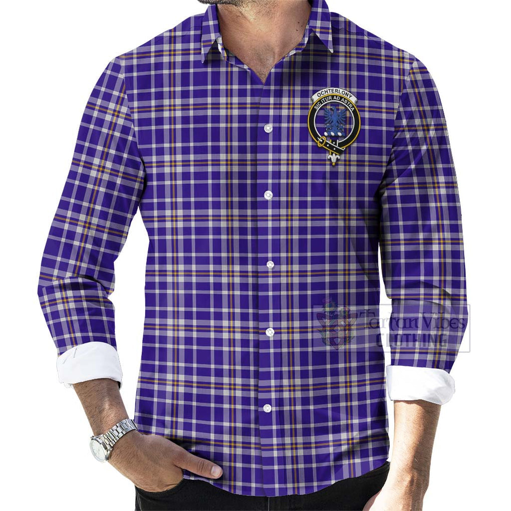 Tartan Vibes Clothing Ochterlony Tartan Long Sleeve Button Shirt with Family Crest Celtic Skull Style