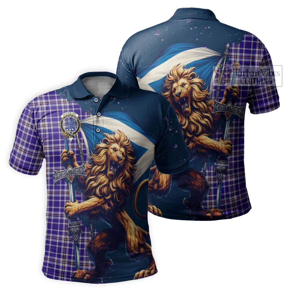 Tartan Vibes Clothing Ochterlony Tartan Family Crest Men's Polo Shirt with Scottish Majestic Lion