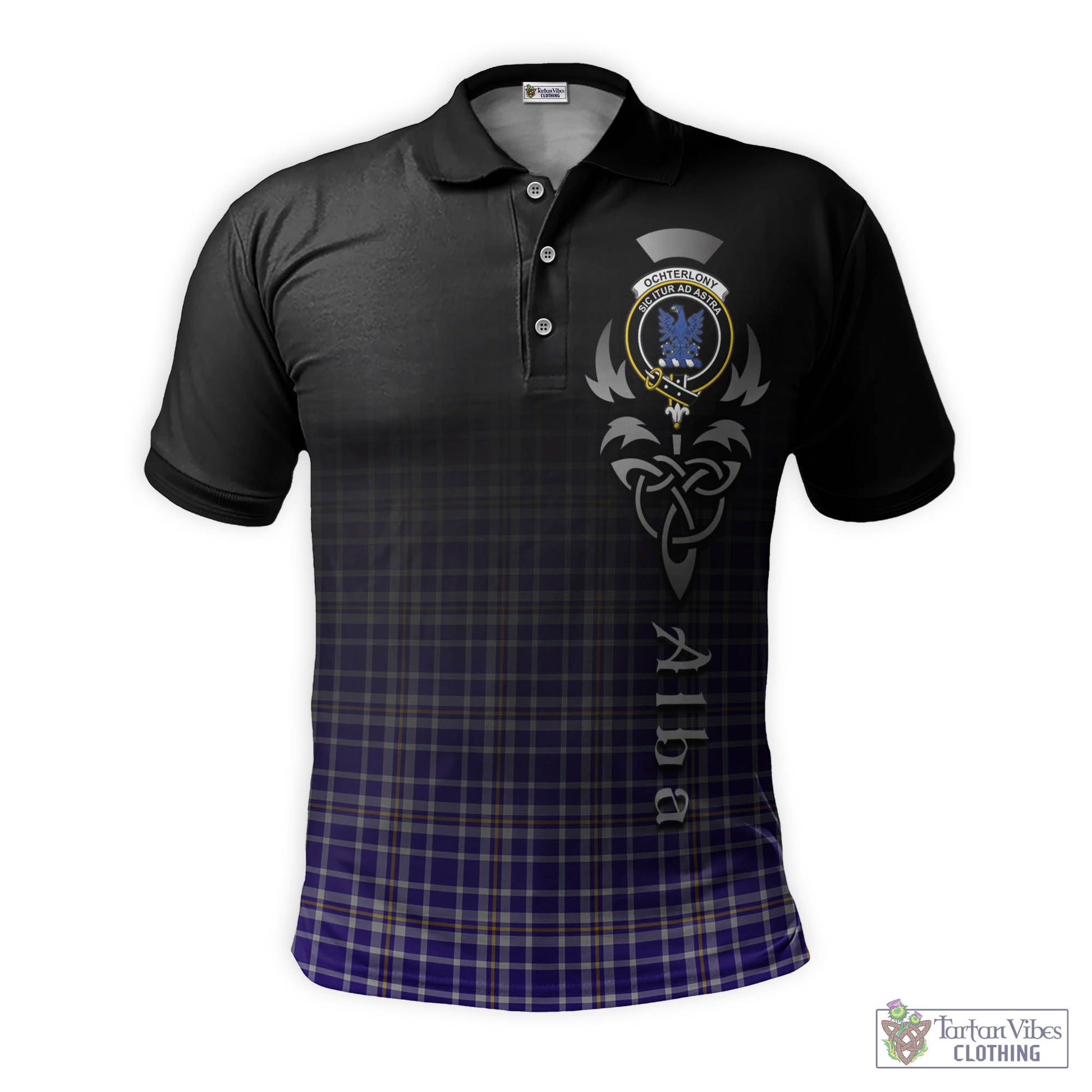 Tartan Vibes Clothing Ochterlony Tartan Polo Shirt Featuring Alba Gu Brath Family Crest Celtic Inspired