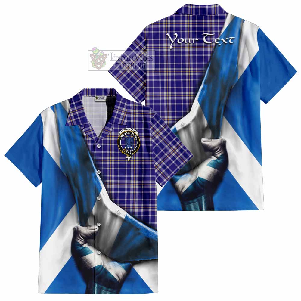 Tartan Vibes Clothing Ochterlony Tartan Short Sleeve Button Shirt with Family Crest Scotland Patriotic Style