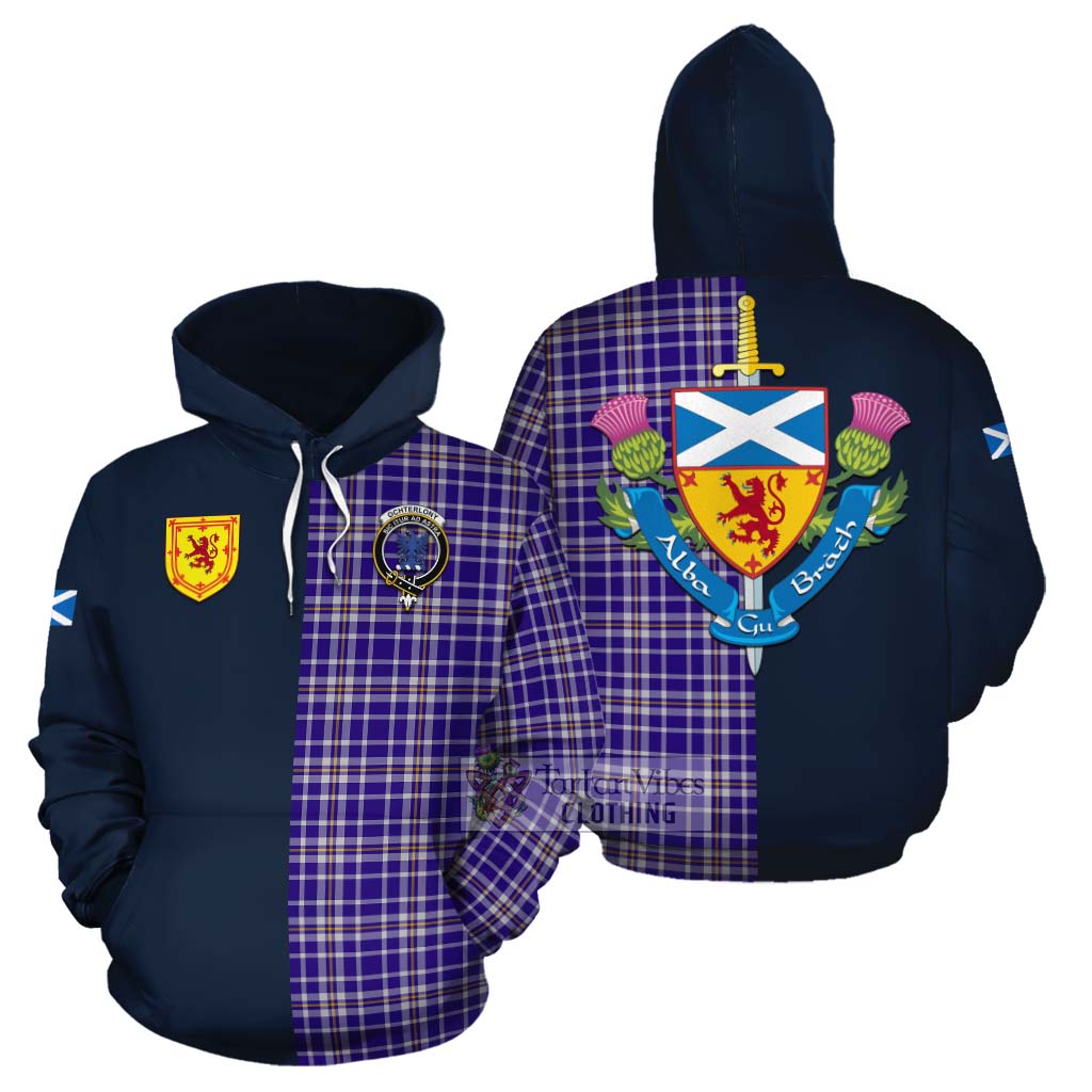 Tartan Vibes Clothing Ochterlony Tartan Cotton Hoodie Alba with Scottish Lion Royal Arm Half Style