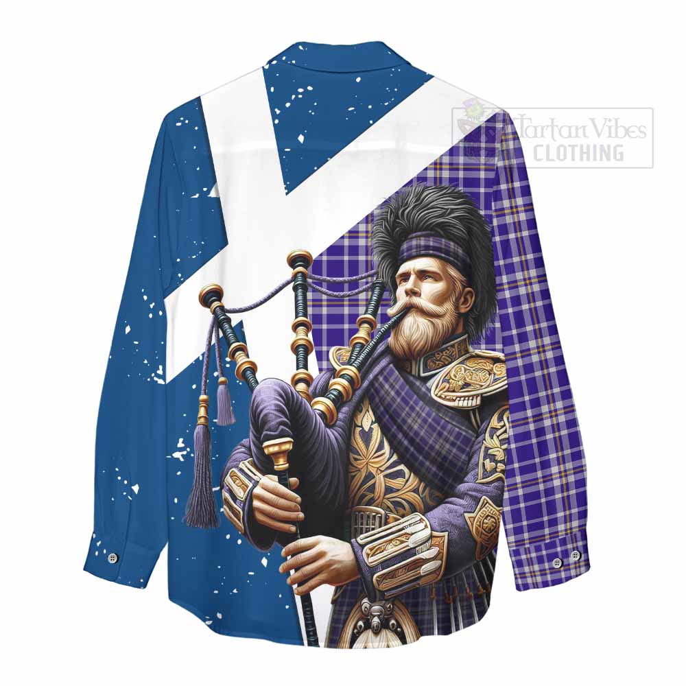 Tartan Vibes Clothing Ochterlony Tartan Women's Casual Shirt with Family Crest Scottish Bagpiper Vibes