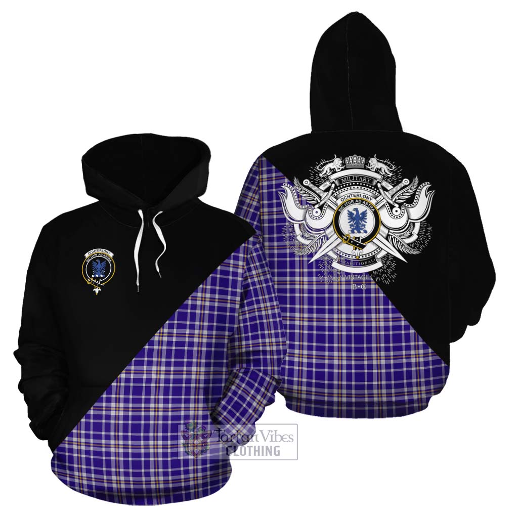 Tartan Vibes Clothing Ochterlony Tartan Cotton Hoodie with Family Crest and Military Logo Style