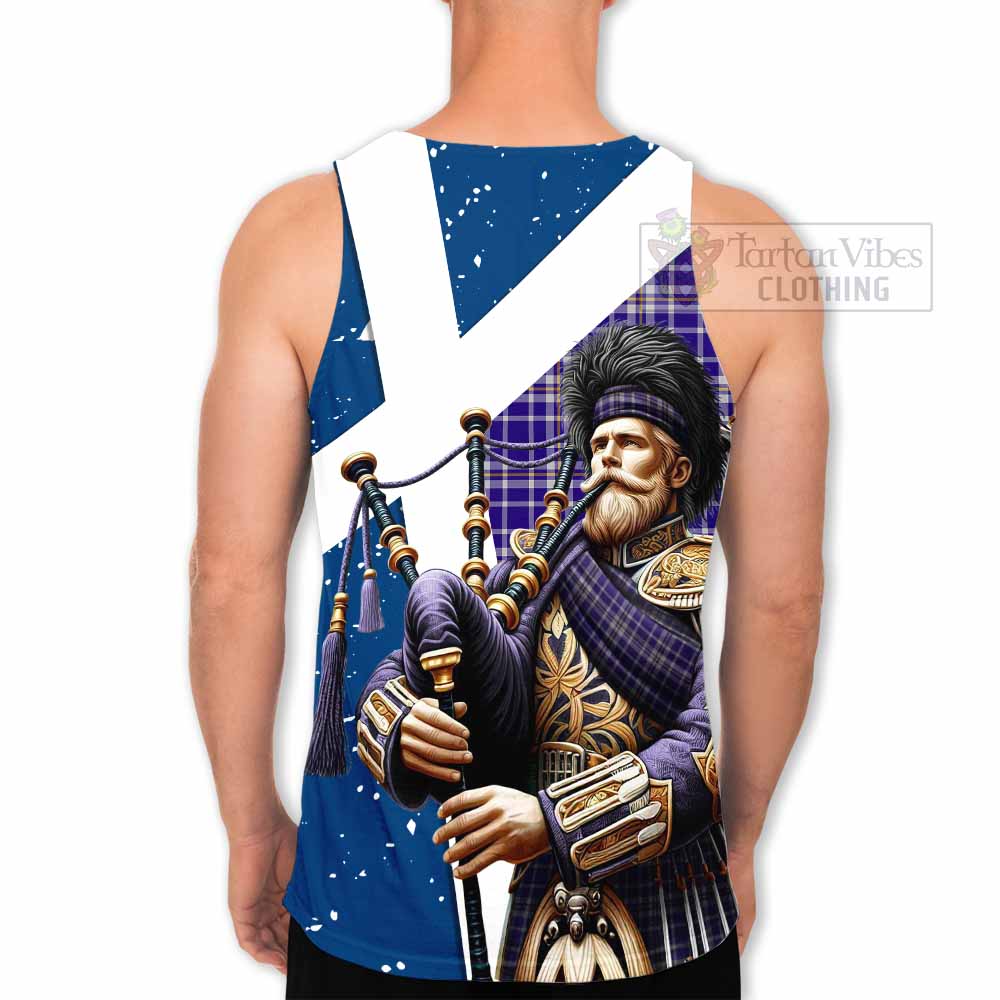 Ochterlony Tartan Men's Tank Top with Family Crest Scottish Bagpiper Vibes